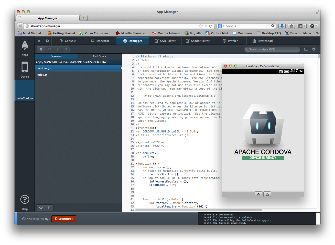 screenshot of Apache Cordova